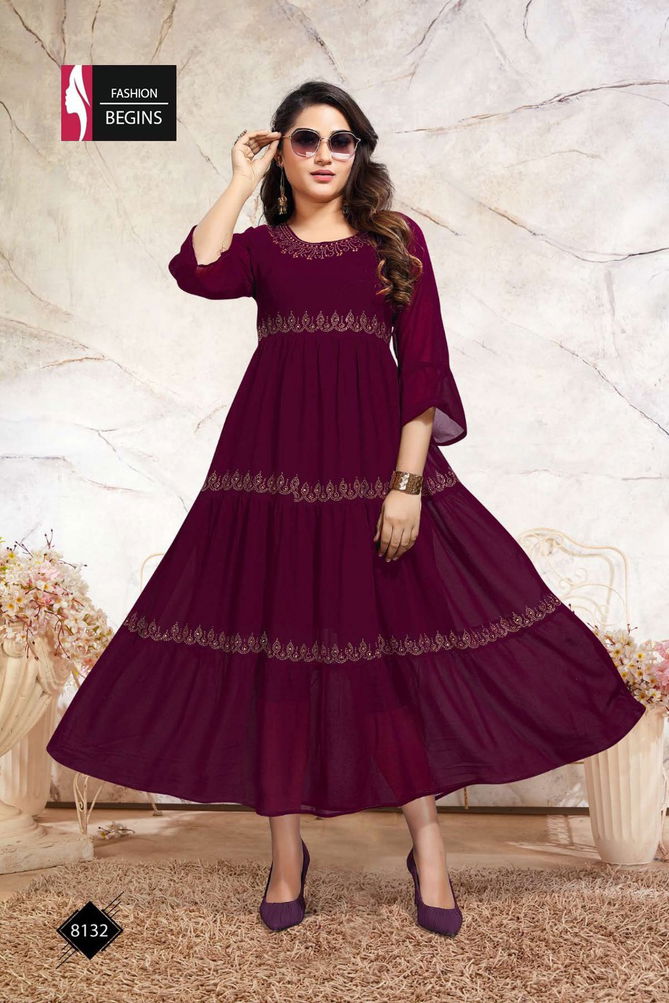 Fashion Begins Gangour Georgette Fancy Wear Latest Long Kurti Collection